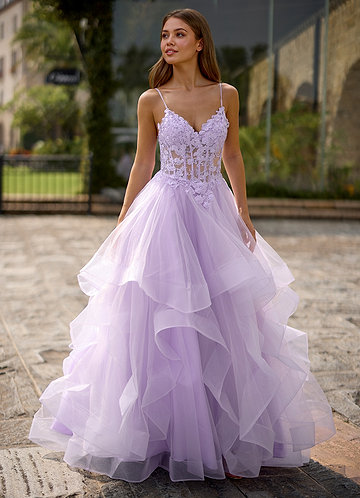 Spitze Purple Sheer Lace Prom Dress image1