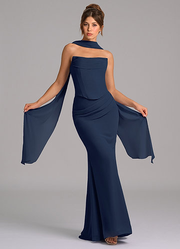 thrift store formal dresses Navy Fitted Strapless Lace Formal Prom Dress Evening Dress – Hoprom main image 0