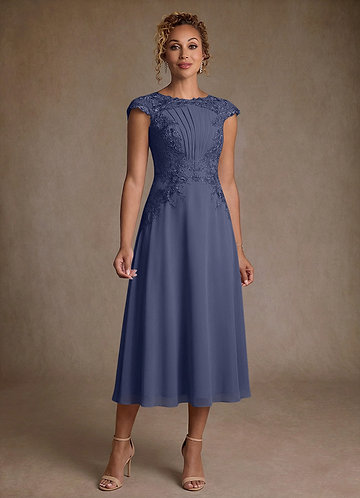 Azazie Crista Mother of the Bride Dresses Vestido Tormentoso de Chiffon de Linha A com Renda image1