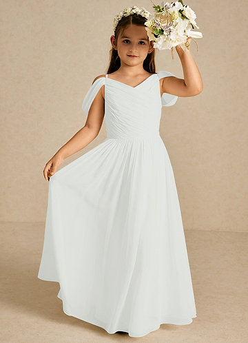 Azazie Chelle Flower Girl Dresses Diamond White A-Line Pleated Chiffon Dress image1