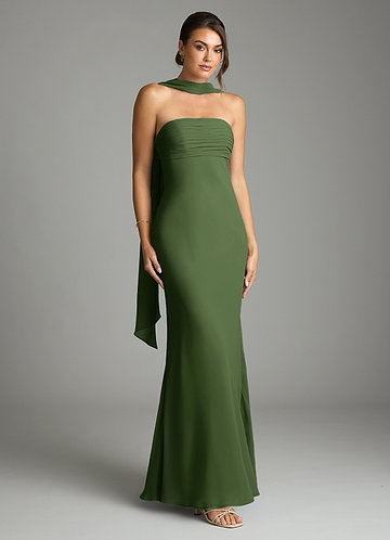 Azazie Saylor Bruidsmeisjes Jurken Jurk van Chiffon met Zeemeermin Strapless Olijf image1
