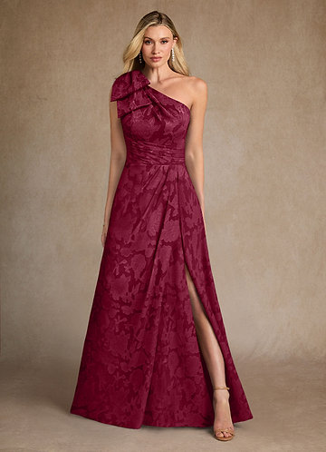 Azazie Easton Vestidos de Madre de la Novia Vestido de Borgoña de Devorado Floral de Princesa con Hombro unilateral image1