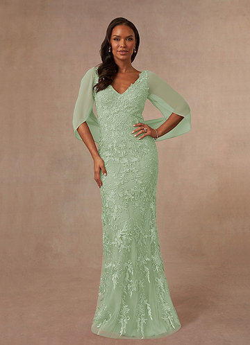 Azazie Ferris Mother of the Brides Dresses Dusty Sage Sheath V-Neck Chiffon Dress image1