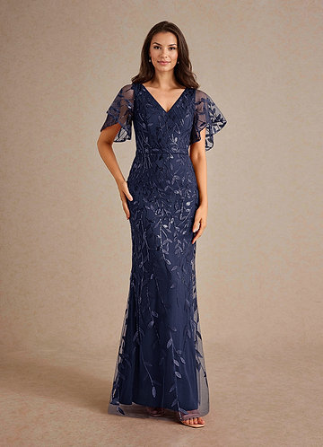 Azazie Milan Mother of the Brides Dresses Dark Navy Sheath Sequins Dress image1