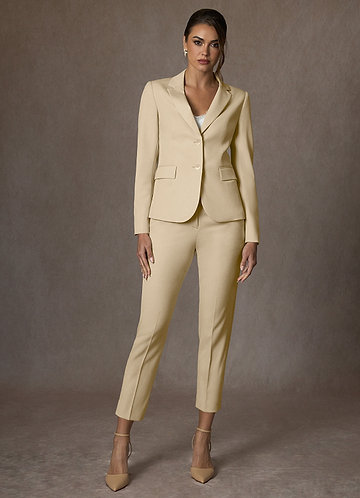 front Whitney Champagne Structured Stretch Cropped Pants Suit