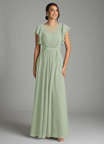 Azazie Daphne Modest Bridesmaid Dresses A-Line Ruffled Chiffon Floor-Length Dress image1