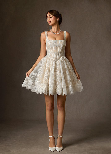 Azazie Nolicia Abiti da Sposa Abito Principessa in Pizzo Scollo Quadrato Bianco Diamante Champagne image1