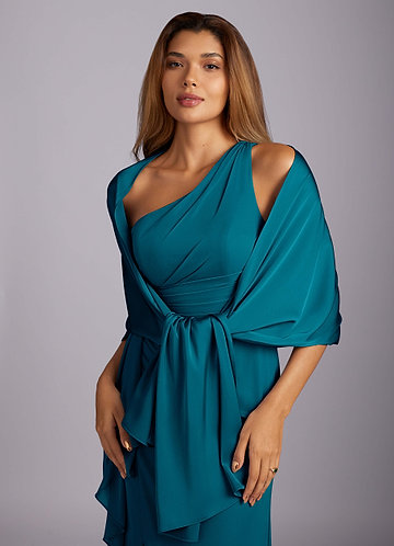 front Azazie Matching Color Aleena Stretch Satin Shawl