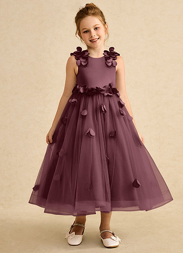 Azazie Atta Bloemenmeisjes Jurken A-Lijn Jurk van Tule One-Shoulder Sangria image1