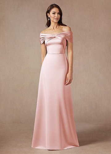 Azazie Amelia Mother of the Brides Dresses Blushing Pink A-Line Off the Shoulder Stretch Satin Dress image1
