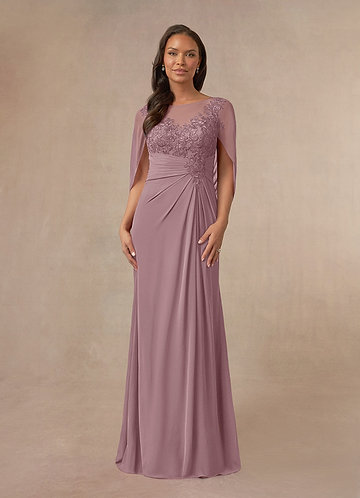 Azazie Hera Mother of the Brides Dresses Dusty Rose A-Line Lace Capelet Chiffon Dress image1