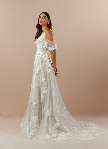 Azazie Ada Wedding Dresses Diamond White Nude A-Line V-Neck lace Tulle Dress image1