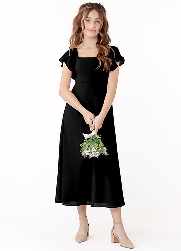 Azazie Bondi Junior Klä av A-Line i Chiffong Rynkad image1