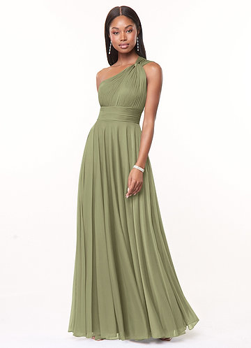 Azazie Charlize Bridesmaid Dresses Pistachio A-Line One Shoulder Mesh Dress image1