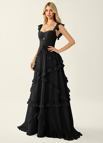 Mirabelle Black Chiffon Corset Lace Up Back Ruffled Prom Dress image1