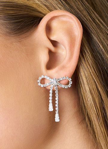 front Silver Bow Earrings