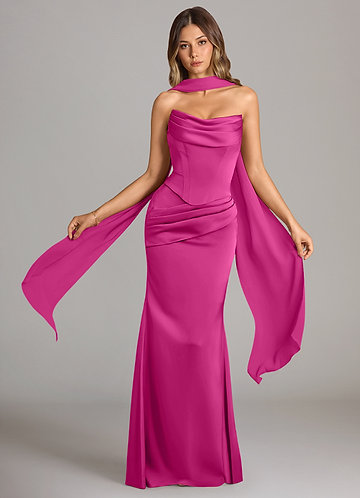 Azazie Sorrel Vestidos Dama de Honor Vestido de Fucsia de Satén Elástico de Corte Sirena Convertible con Sin tirantes image1