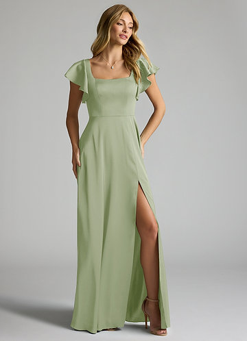 Azazie Bondi Bridesmaid Dresses Dusty Sage A-Line Bow Stretch Satin Dress image1