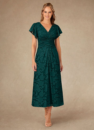 Azazie Vera Mother of the Bride Dresses Vestido Pinho de Esgotamento Floral de Linha A com Plissado image1