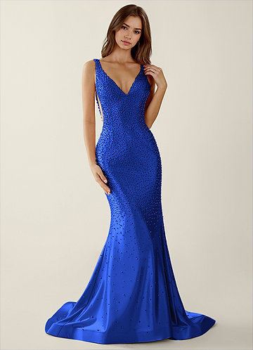 Roxana Royal Blue V-neck Hot Rhinestones Corset Prom Dress image1