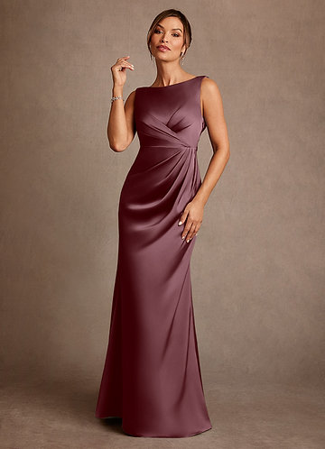Azazie Baltimore Mother of the Brides Dresses Sangria A-Line Pleated Stretch Satin Dress image1