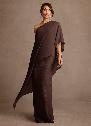 Azazie Wilma Kjoler til brudens mor Skede En skulder Blomsterudbrændthed Gulv-længde Kjole image1