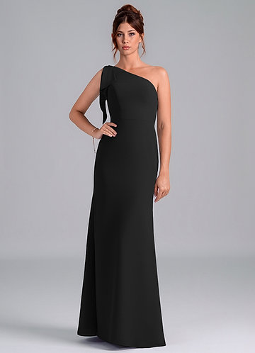 Azazie Rinna Bridesmaid Dresses Black Mermaid One Shoulder Chiffon Dress image1
