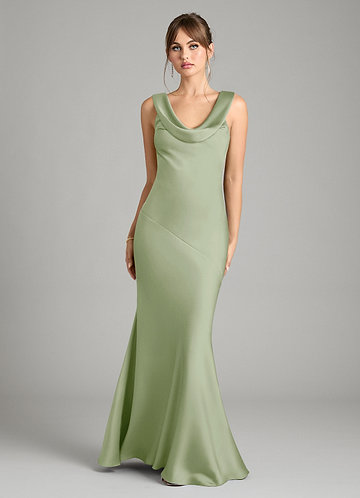 Azazie Rylina Bridesmaid Dresses Dusty Sage Mermaid Stretch Satin Dress image1