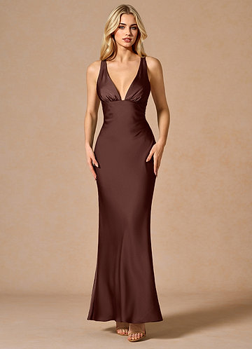 brown silk wedding guest dress Maija Women's Elegant Brown Autumn Tight Dining Satin Silk Dress,Criss-Cross Backless Sleeveless Maxi Slip Wedding Guest Bridesmaid Party Chic Golden Dress