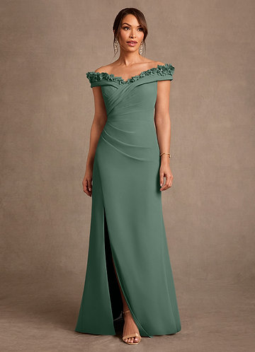 Azazie Jettie Mother of the Bride Dresses Vestido Eucalipto de Chiffon de Bainha com Plissado image1