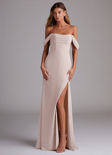 Azazie Saige Bridesmaid Dresses Vestir Pétala De Rosa de Chiffon de Linha A com Fora do ombro image1