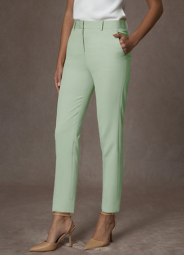front Whitney Dusty Sage Structured Stretch Full Length Dress Pants