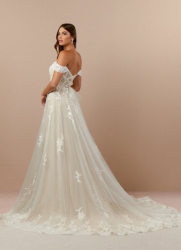 Azazie Botanica Vestidos de Novia Vestido de Blanco Diamante Nude de Tul de Corte en A con Vestidos sin tirantes image1