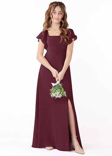 Azazie Bondi Junior Vestido Cabernet de Chiffon de Linha A com Arco image1
