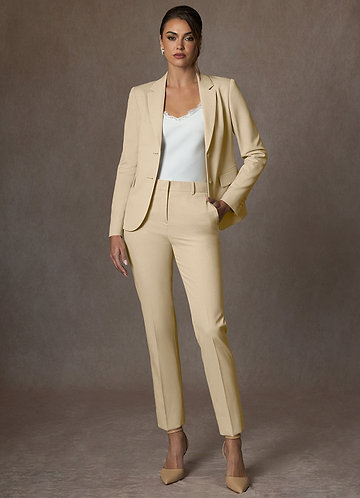 front Whitney Champagne Structured Stretch Full Length Pants Suit
