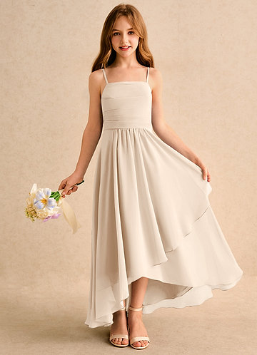 Azazie Twilight Dance Girls Formal Flower Girl Dresses White Alabaster A-Line Pleated Chiffon Dress image1