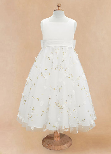 Azazie Pollie Flower Girl Dresses Ivory A-Line Bow Tulle Dress image1