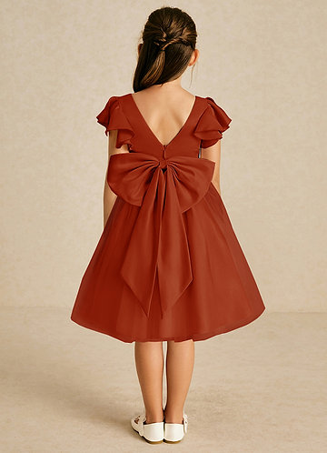Azazie Kaeya Flower Girl Dresses Paprika A-Line Bow Tulle Dress image1