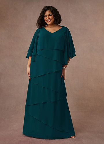 Azazie OHara Mother of the Brides Dresses Pine A-Line V-Neck Chiffon Dress image1