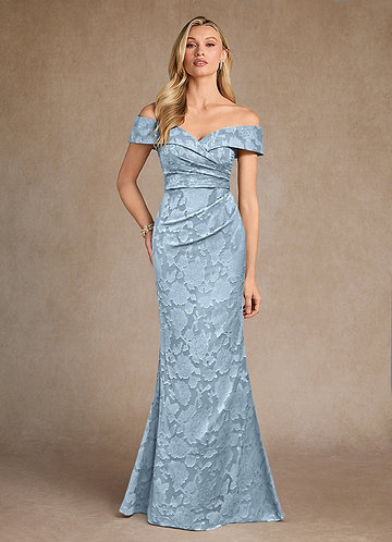Azazie Canton Abiti da Mamma Sposa Abito Sirena in Burnout Floreale a Spalla Scoperta Azzurro image1