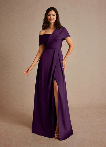 Azazie Milton Mother of the Brides Dresses Grape A-Line Pleated Stretch Satin Dress image1