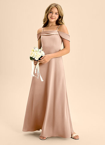 Azazie Anselie Junior Vestido de Rosa Inglesa de Satén Elástico de Corte en A con Vestidos sin tirantes image1