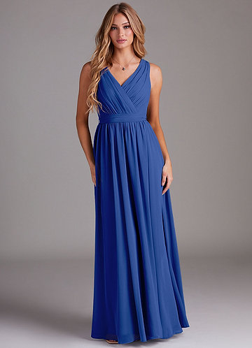 sapphire blue chiffon dress BABARONI BABARONI Chiffon Dusty Blue Bridesmaid Dresses Sweetheart Floor-length Spaghetti Straps with Slit Pleated A-line, Dusty Blue / US0