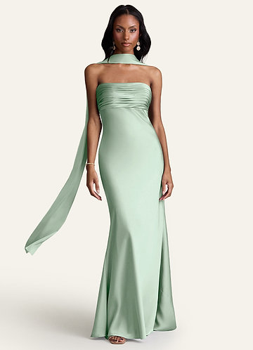 Azazie Mero Agave Stretch Satin Bridesmaid Dresses | Azazie