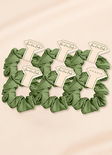 front Matching Color Six-Piece Bridesmaid Stretch Satin Regular Size Scrunchie Set