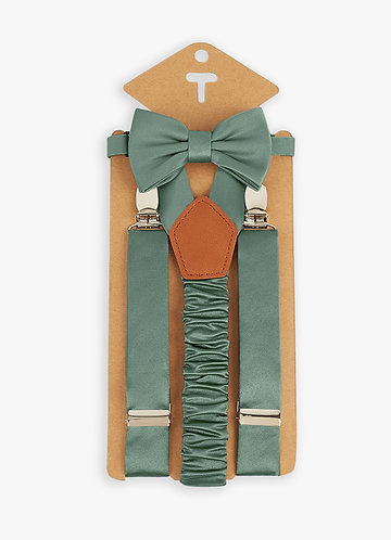 front Ensemble nœud papillon et bretelles assortis en satin mat pour garçon