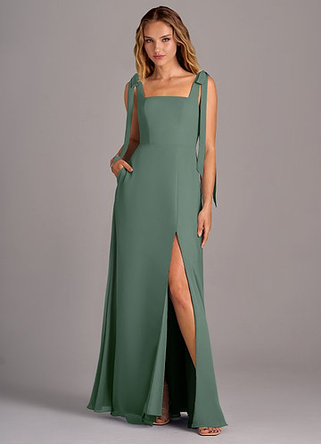 Azazie Debra Bridesmaid Dresses Eucalyptus A-Line with Pockets Chiffon Convertible Dress image1