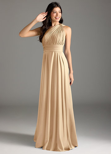 Charlize Bridesmaid Dresses Champagne A-Line One Shoulder Stretch Satin Dress image1