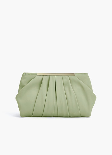 front Matching Color Stretch Satin Pleated Clutch