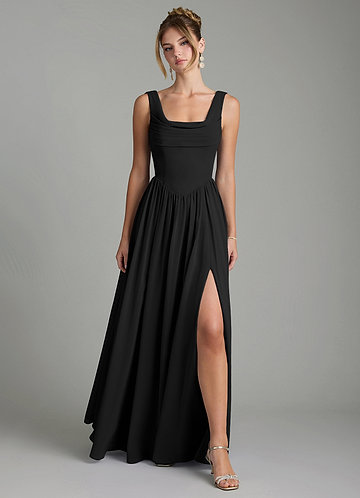 Azazie Novi Bridesmaid Dresses Black A-Line Pleated Chiffon Dress image1